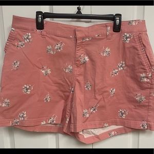 Pink floral girlfriend shorts by Lane Bryant.